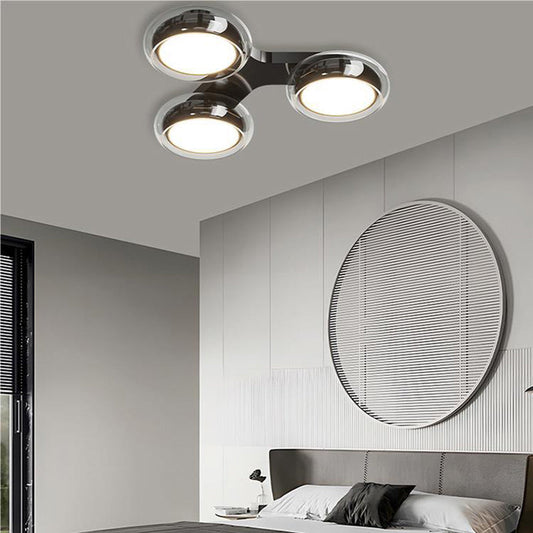 Modern Art Deco Round Beads Glass Acrylic Lampshade Hardware LED Semi-Flush Mount Ceiling Light For Living Room
