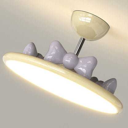 Contemporary Nordic Cream Round Bows Iron Acrylic Lampshade Resin LED Chandelier For Bedroom