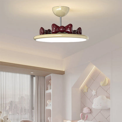 Contemporary Nordic Cream Round Bows Iron Acrylic Lampshade Resin LED Chandelier For Bedroom