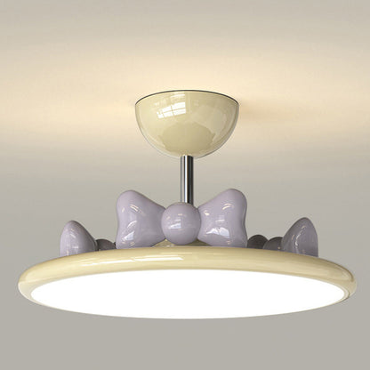 Contemporary Nordic Cream Round Bows Iron Acrylic Lampshade Resin LED Chandelier For Bedroom
