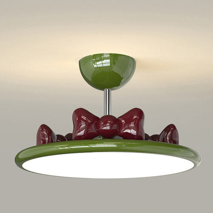 Contemporary Nordic Cream Round Bows Iron Acrylic Lampshade Resin LED Chandelier For Bedroom