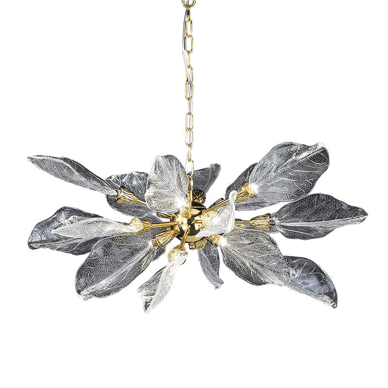 Modern Luxury Branch Leaves Crystal Lampshade Aluminum LED Chandelier For Dining Room