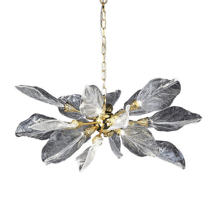 Modern Luxury Branch Leaves Crystal Lampshade Aluminum LED Chandelier For Dining Room