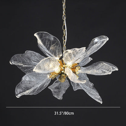 Modern Luxury Branch Leaves Crystal Lampshade Aluminum LED Chandelier For Dining Room