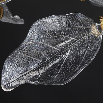 Modern Luxury Branch Leaves Crystal Lampshade Aluminum LED Chandelier For Dining Room