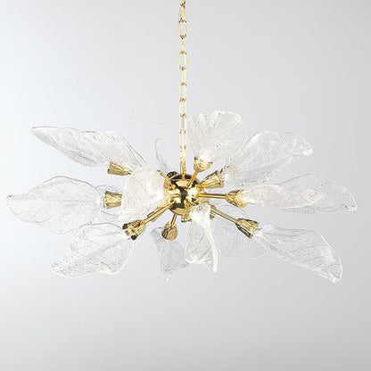Modern Luxury Branch Leaves Crystal Lampshade Aluminum LED Chandelier For Dining Room