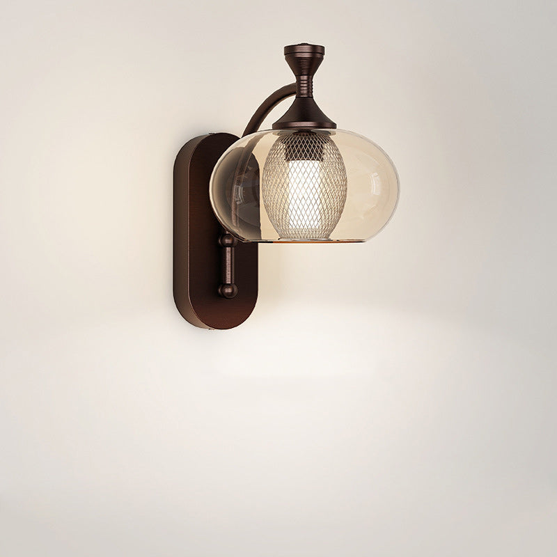 Contemporary Retro Glass Lampshade Aluminum Hardware LED Wall Sconce Lamp For Living Room