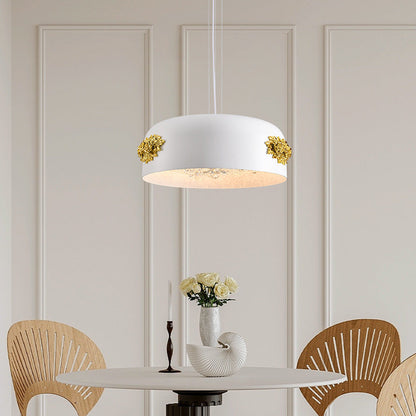Traditional French Rose Pattern Resin Stainless Steel Lampshade Crystal LED Chandelier For Dining Room