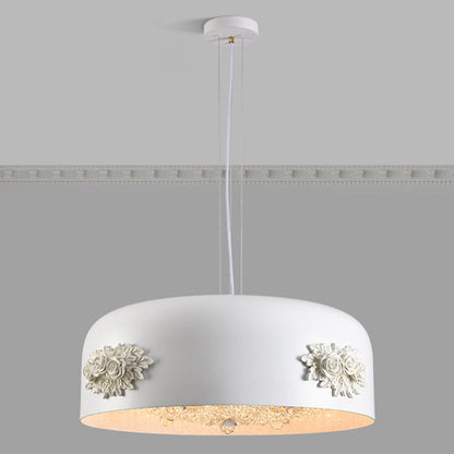 Traditional French Rose Pattern Resin Stainless Steel Lampshade Crystal LED Chandelier For Dining Room