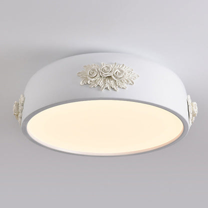 Traditional French Rose Pattern Resin Stainless Steel Acrylic Lampshade LED Flush Mount Ceiling Light For Bedroom