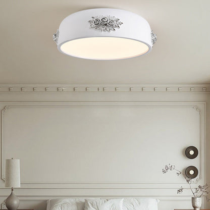 Traditional French Rose Pattern Resin Stainless Steel Acrylic Lampshade LED Flush Mount Ceiling Light For Bedroom