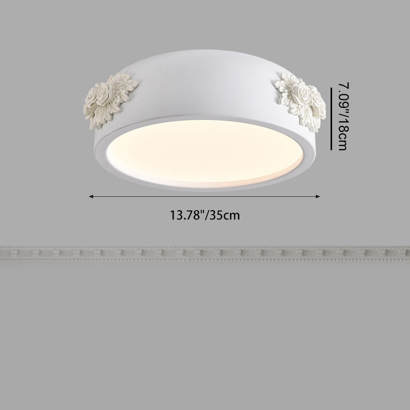 Traditional French Rose Pattern Resin Stainless Steel Acrylic Lampshade LED Flush Mount Ceiling Light For Bedroom