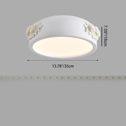 Traditional French Rose Pattern Resin Stainless Steel Acrylic Lampshade LED Flush Mount Ceiling Light For Bedroom