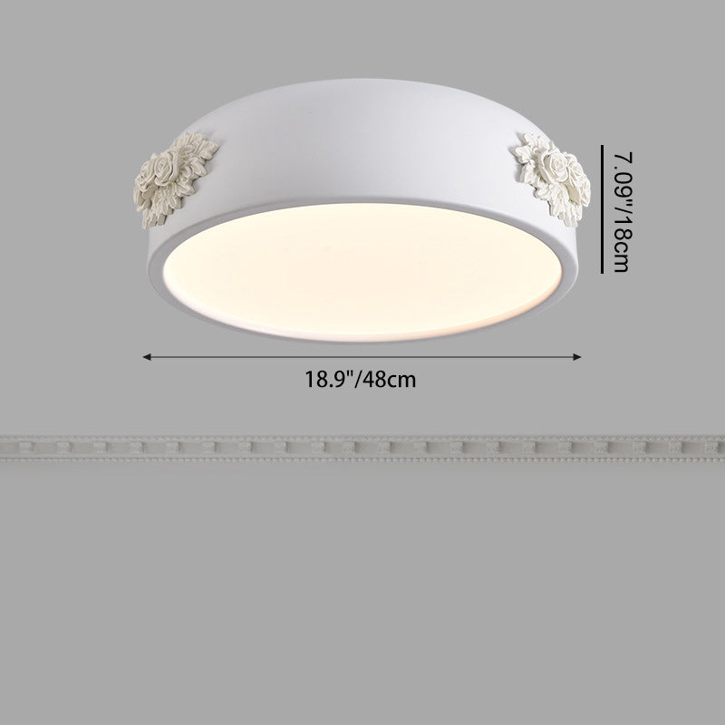 Traditional French Rose Pattern Resin Stainless Steel Acrylic Lampshade LED Flush Mount Ceiling Light For Bedroom