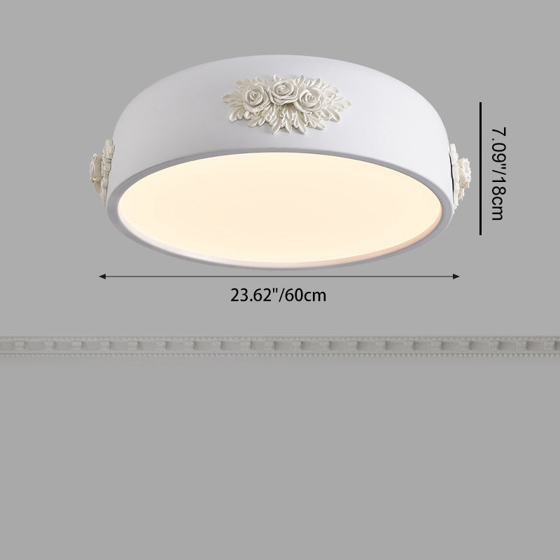 Traditional French Rose Pattern Resin Stainless Steel Acrylic Lampshade LED Flush Mount Ceiling Light For Bedroom