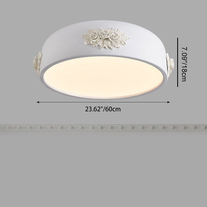 Traditional French Rose Pattern Resin Stainless Steel Acrylic Lampshade LED Flush Mount Ceiling Light For Bedroom