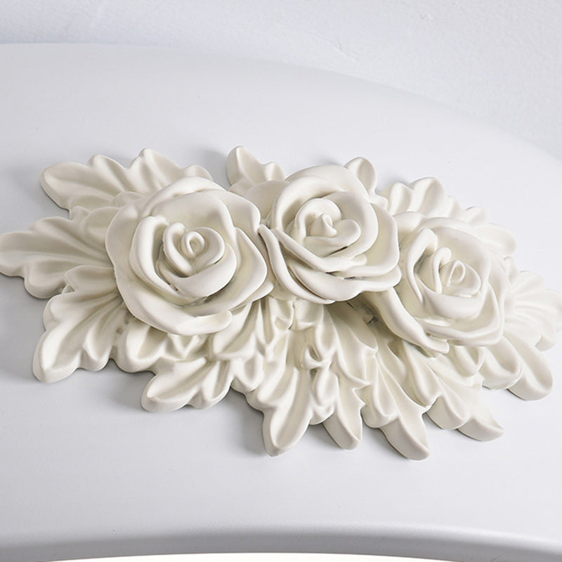 Traditional French Rose Pattern Resin Stainless Steel Acrylic Lampshade LED Flush Mount Ceiling Light For Bedroom