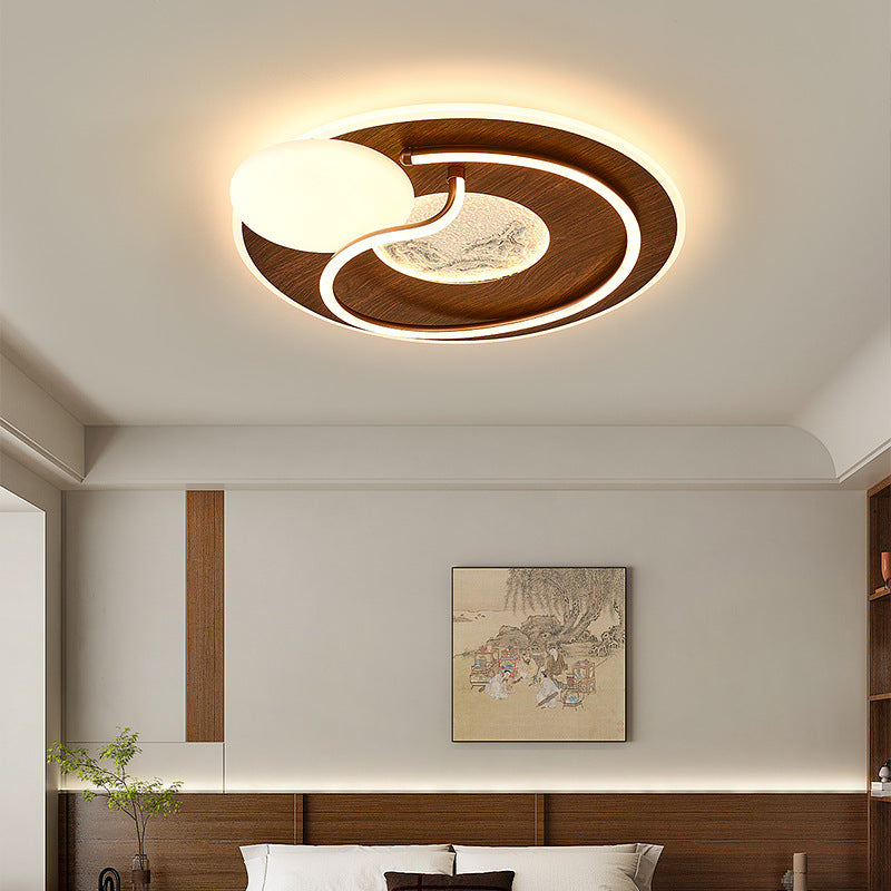 Contemporary Retro Round Rectangle Oval Stitching Roto-molding Iron Aluminum Lampshade LED Flush Mount Ceiling Light For Bedroom