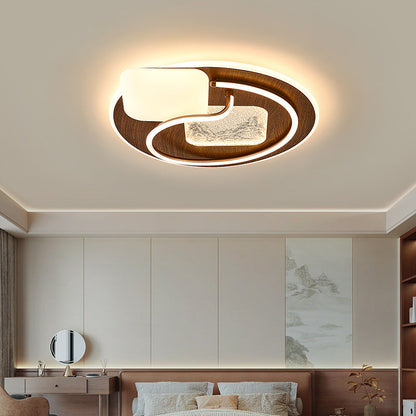 Contemporary Retro Round Rectangle Oval Stitching Roto-molding Iron Aluminum Lampshade LED Flush Mount Ceiling Light For Bedroom