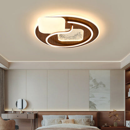 Contemporary Retro Round Rectangle Oval Stitching Roto-molding Iron Aluminum Lampshade LED Flush Mount Ceiling Light For Bedroom