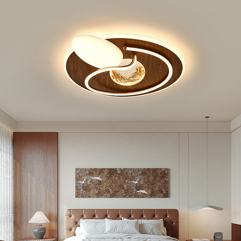 Contemporary Retro Round Rectangle Oval Stitching Roto-molding Iron Aluminum Lampshade LED Flush Mount Ceiling Light For Bedroom