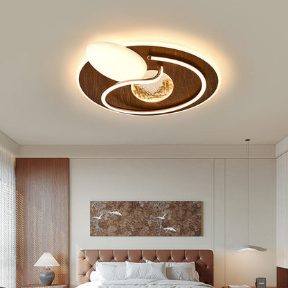 Contemporary Retro Round Rectangle Oval Stitching Roto-molding Iron Aluminum Lampshade LED Flush Mount Ceiling Light For Bedroom