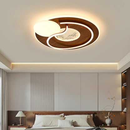 Contemporary Retro Round Rectangle Oval Stitching Roto-molding Iron Aluminum Lampshade LED Flush Mount Ceiling Light For Bedroom