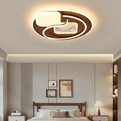 Contemporary Retro Round Rectangle Oval Stitching Roto-molding Iron Aluminum Lampshade LED Flush Mount Ceiling Light For Bedroom