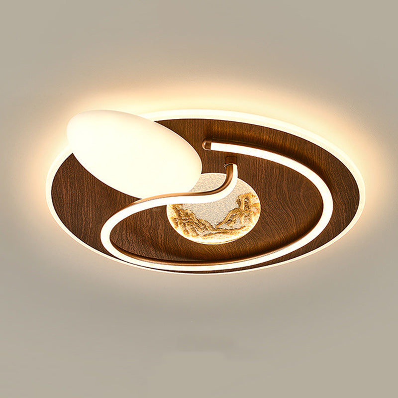 Contemporary Retro Round Rectangle Oval Stitching Roto-molding Iron Aluminum Lampshade LED Flush Mount Ceiling Light For Bedroom