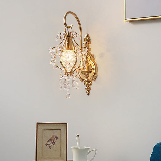 Traditional French Crystal Iron Lampshade 1 - Light Wall Sconce Lamp For Living Room