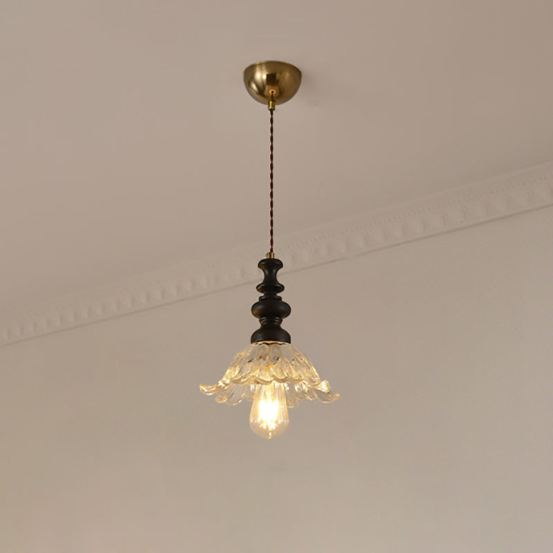 Traditional French Flower Shape Glass Lampshade Iron Solid Wood 1/3 - Light Chandelier For Dining Room
