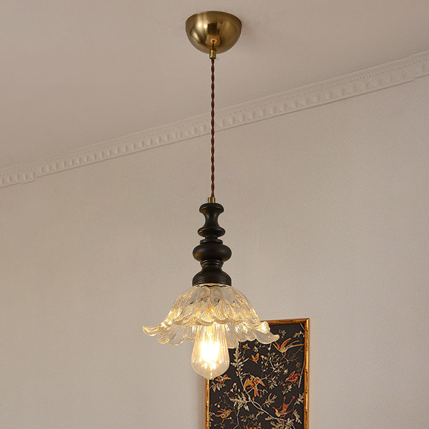Traditional French Flower Shape Glass Lampshade Iron Solid Wood 1/3 - Light Chandelier For Dining Room