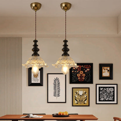 Traditional French Flower Shape Glass Lampshade Iron Solid Wood 1/3 - Light Chandelier For Dining Room