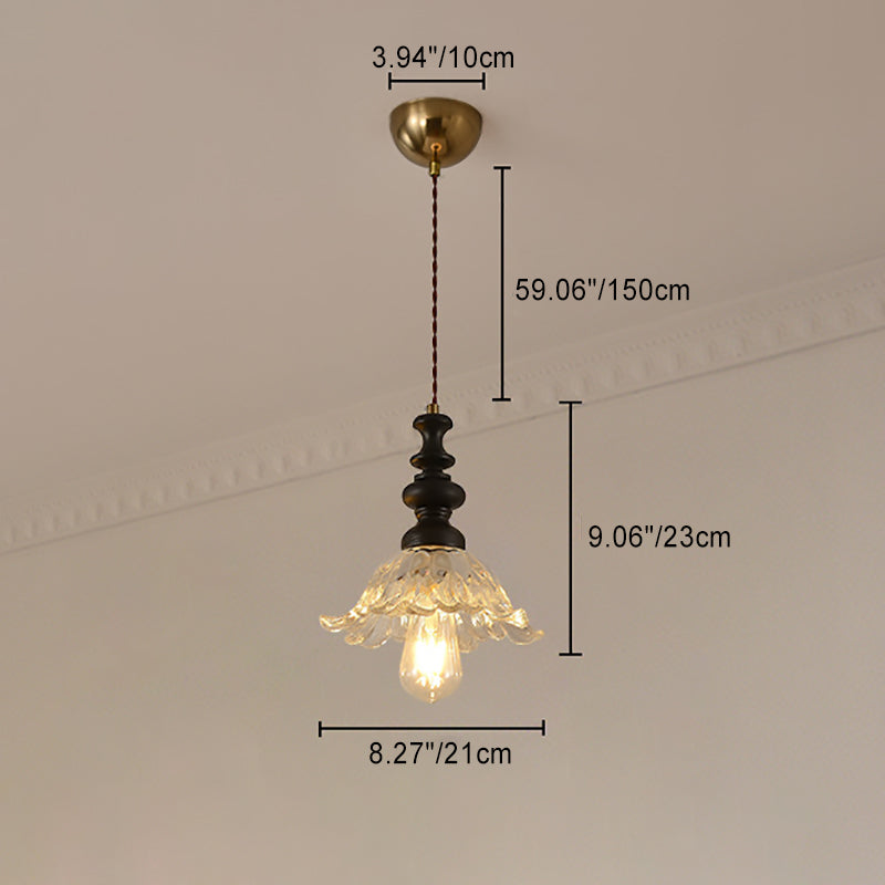 Traditional French Flower Shape Glass Lampshade Iron Solid Wood 1/3 - Light Chandelier For Dining Room
