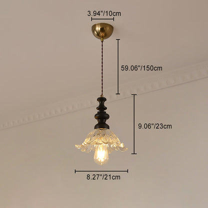Traditional French Flower Shape Glass Lampshade Iron Solid Wood 1/3 - Light Chandelier For Dining Room