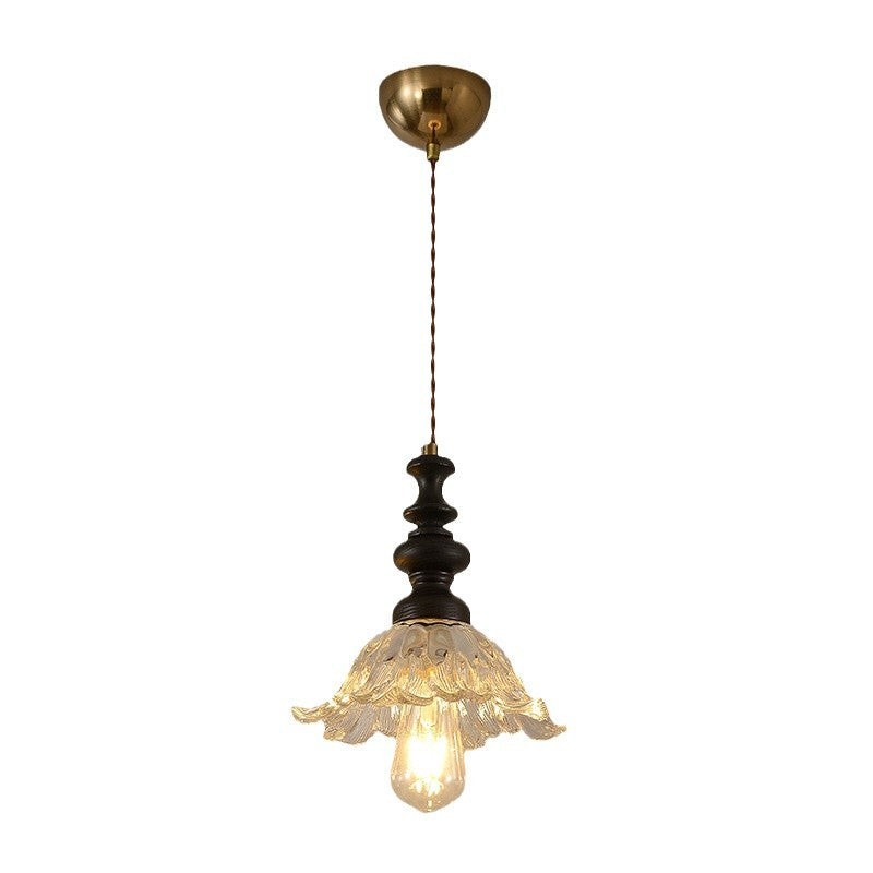 Traditional French Flower Shape Glass Lampshade Iron Solid Wood 1/3 - Light Chandelier For Dining Room
