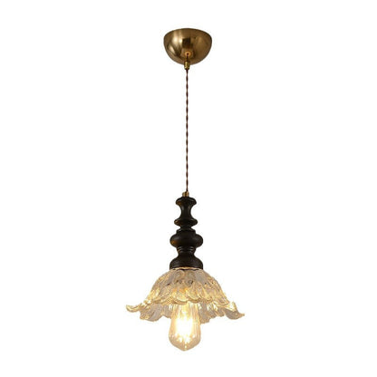 Traditional French Flower Shape Glass Lampshade Iron Solid Wood 1/3 - Light Chandelier For Dining Room
