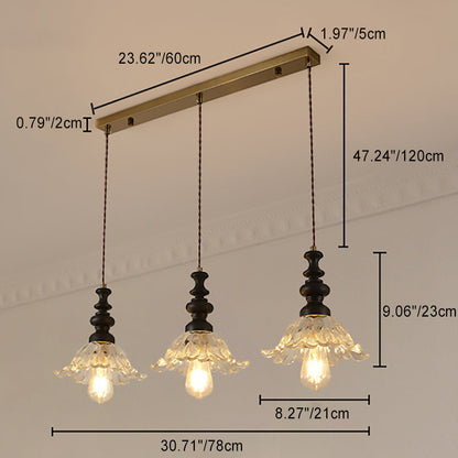 Traditional French Flower Shape Glass Lampshade Iron Solid Wood 1/3 - Light Chandelier For Dining Room