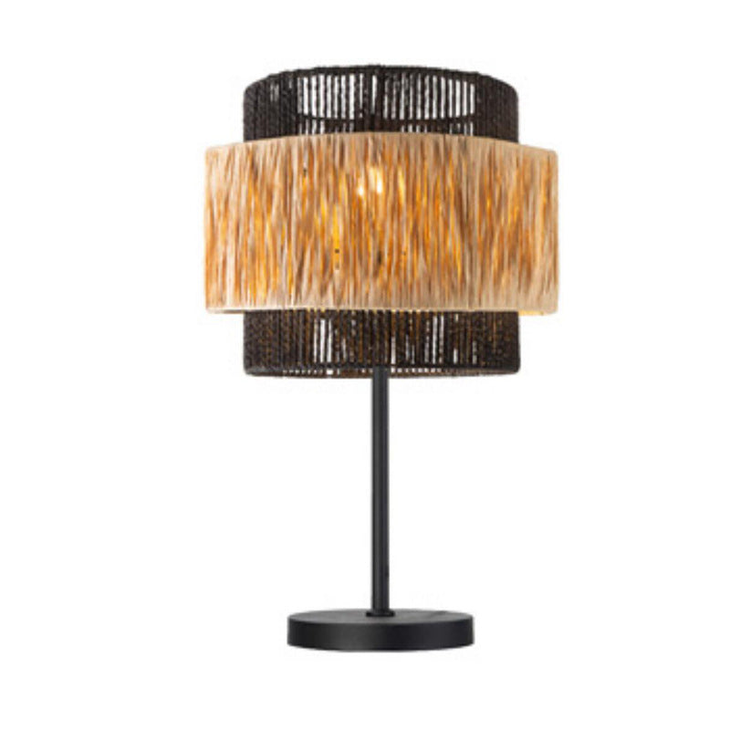 Contemporary Boho Cylinder Raffia Paper Lampshade Iron 1 - Light Table Lamp For Living Room