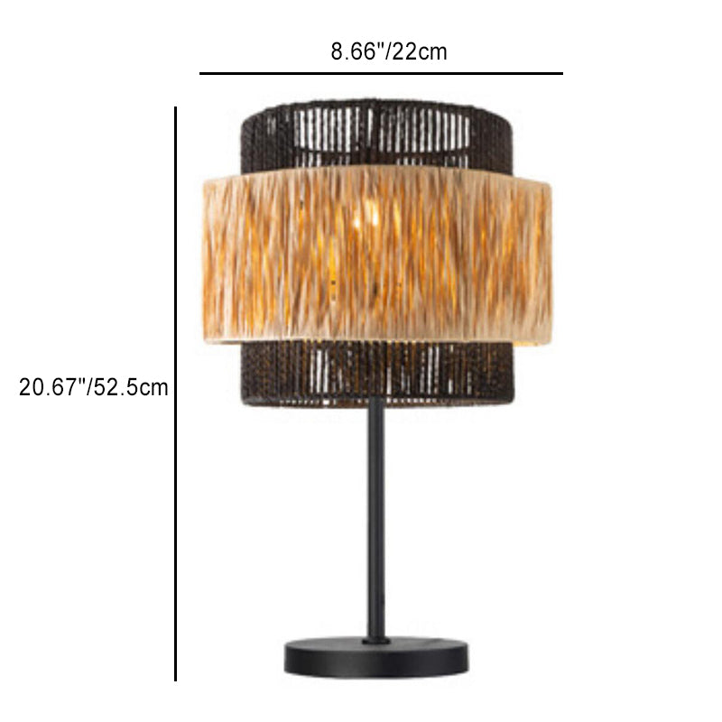 Contemporary Boho Cylinder Raffia Paper Lampshade Iron 1 - Light Table Lamp For Living Room