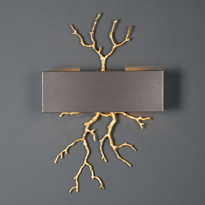 Modern Luxury Rectangle Branches Full Copper Iron Lampshade 2 - Light Wall Sconce Lamp For Living Room