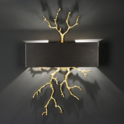 Modern Luxury Rectangle Branches Full Copper Iron Lampshade 2 - Light Wall Sconce Lamp For Living Room