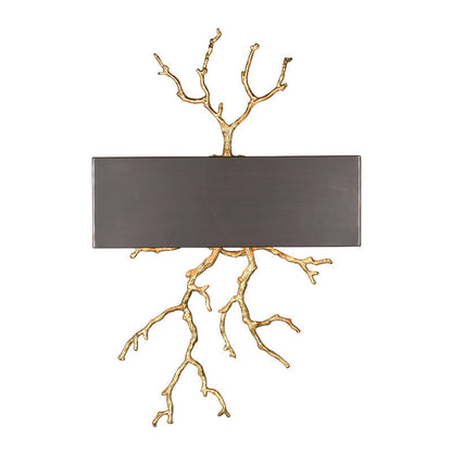 Modern Luxury Rectangle Branches Full Copper Iron Lampshade 2 - Light Wall Sconce Lamp For Living Room