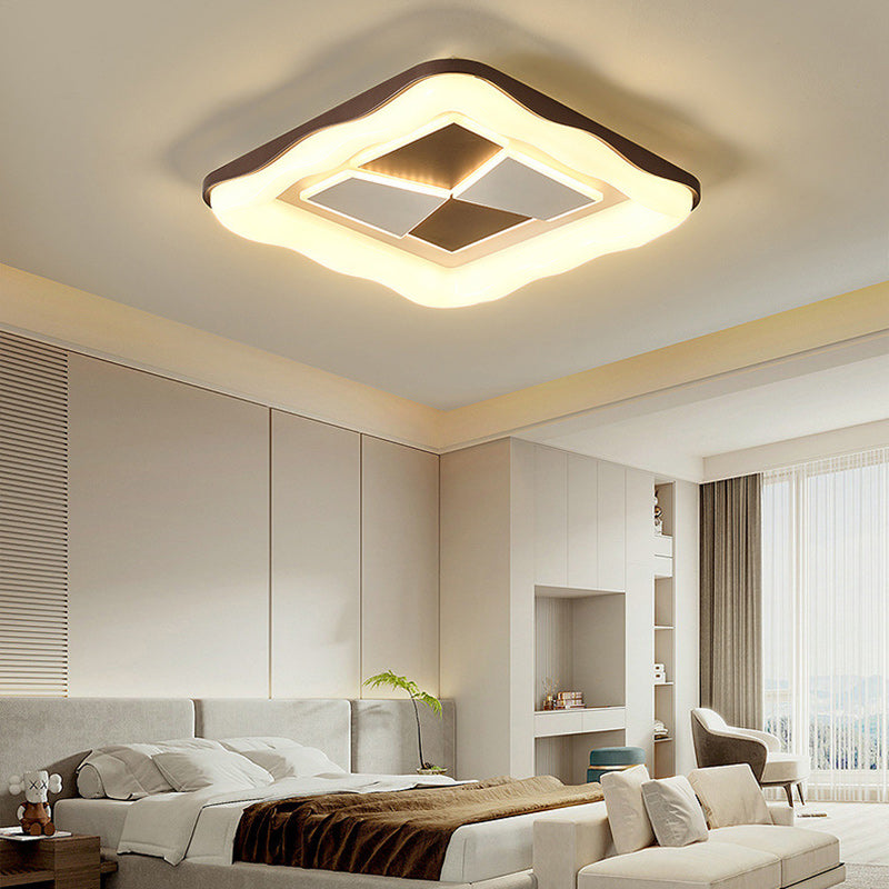 Contemporary Nordic Round Square Splicing Roto-molding Iron Lampshade LED Flush Mount Ceiling Light For Bedroom