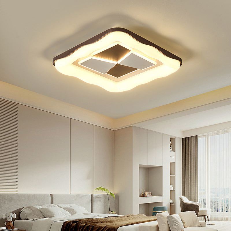 Contemporary Nordic Round Square Splicing Roto-molding Iron Lampshade LED Flush Mount Ceiling Light For Bedroom