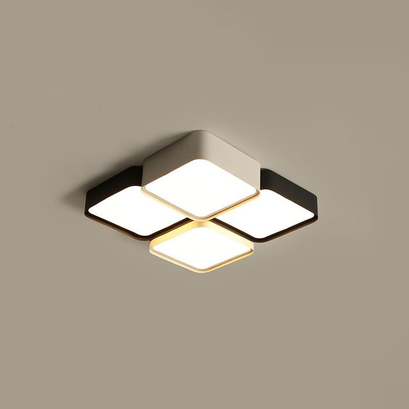 Contemporary Simplicity Round Square Splicing Aluminum Iron Acrylic Lampshade LED Flush Mount Ceiling Light For Bedroom