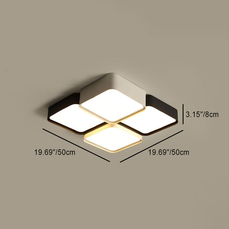Contemporary Simplicity Round Square Splicing Aluminum Iron Acrylic Lampshade LED Flush Mount Ceiling Light For Bedroom