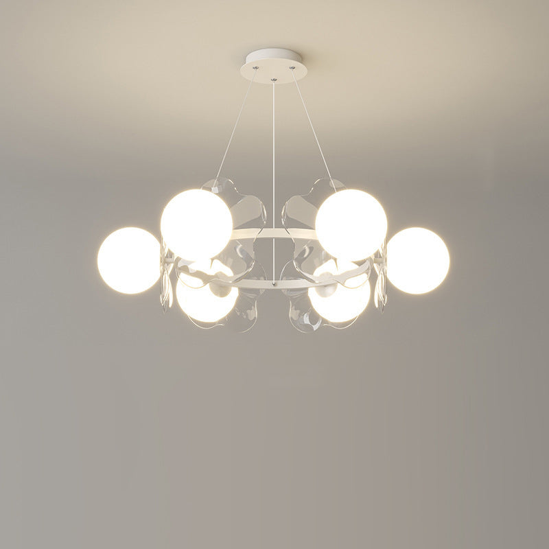 Contemporary Scandinavian Orbs Stitching Transparent Flowers Aluminum Iron Acrylic Lampshade LED Chandelier For Living Room