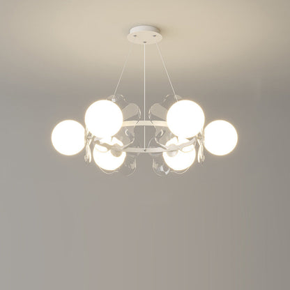 Contemporary Scandinavian Orbs Stitching Transparent Flowers Aluminum Iron Acrylic Lampshade LED Chandelier For Living Room