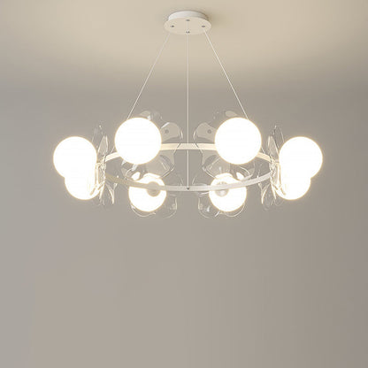 Contemporary Scandinavian Orbs Stitching Transparent Flowers Aluminum Iron Acrylic Lampshade LED Chandelier For Living Room